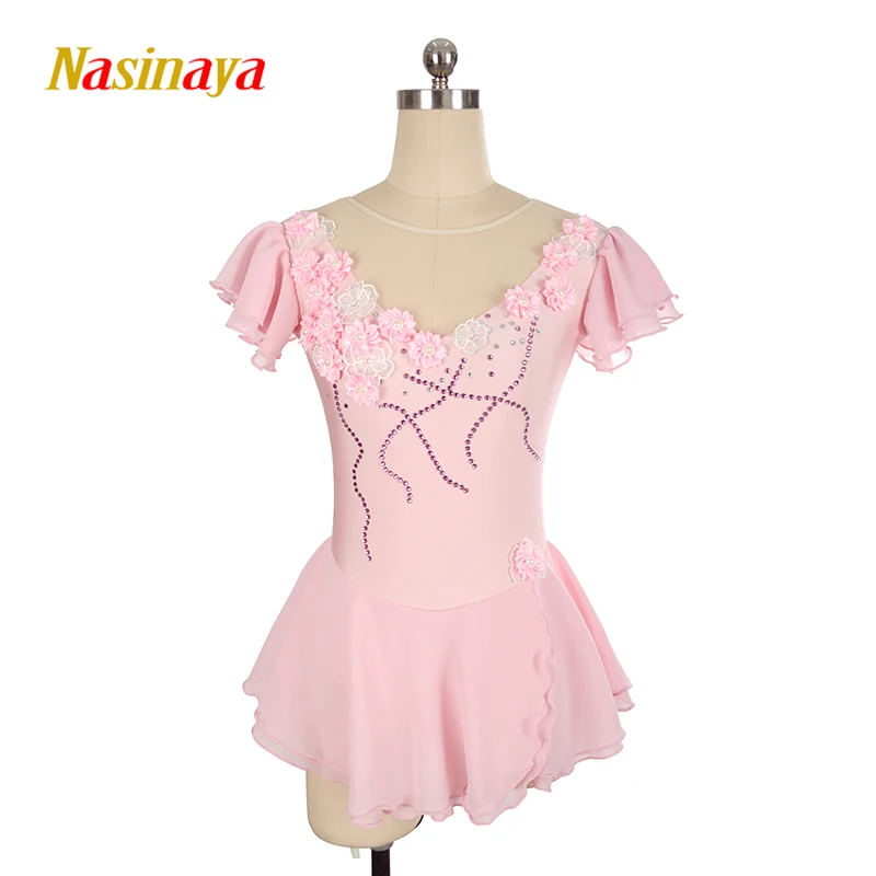 

customized clothes ice figure skating dress rhythmic gymnastics short sleeve adult child girl show skirt performance flower