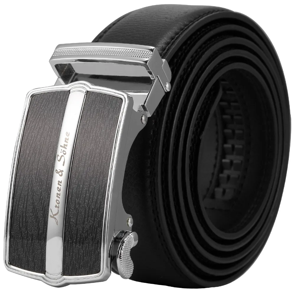 Luxury KS Leather Strap Auto Stainless Steel Adjust Buckle Genuine