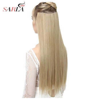 

SARLA 10Pcs/lot 24" 60cm Long Straight 3/4 Clip-in Hair Extensions For Women High Temperature Synthetic Hairpieces 666