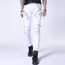 #1514 2017 weiß/Schwarze hose männer Motorrad Punk Dünne Designer Hip hop hosen Hohe qualität Slim fit männer knöchel reißverschluss hosen