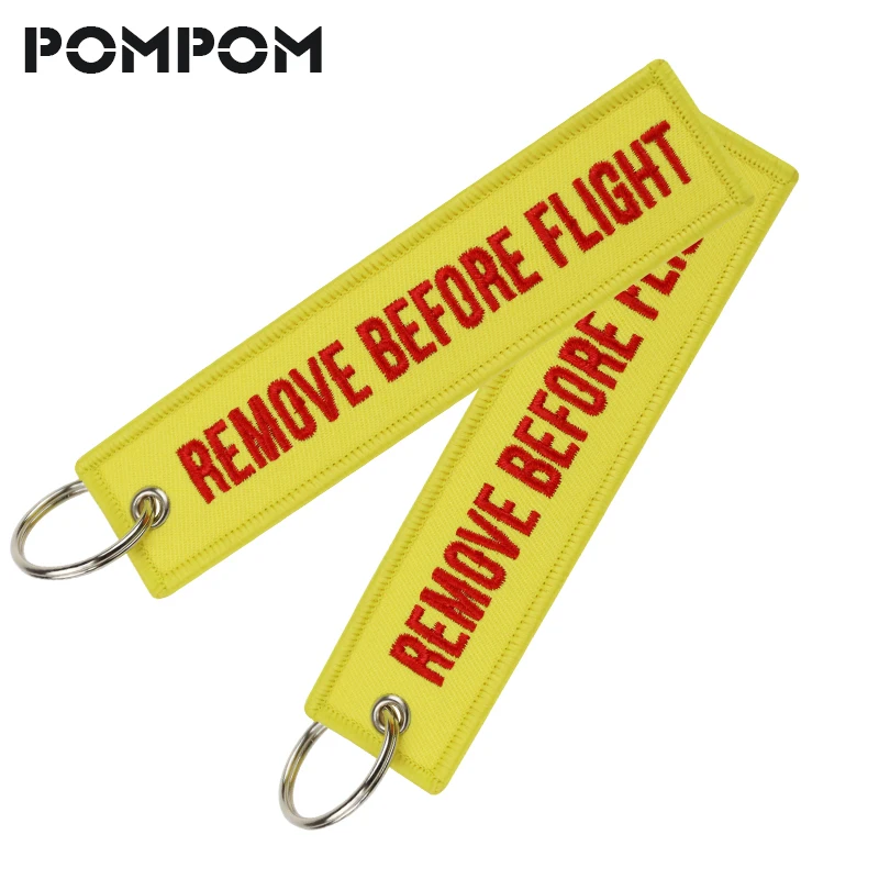 

Fashion Jewelry Remove Before Flight Key Ring Bjioux Yellow Embroidery OEM Chain Key Chains Aviation Gifts Chaveiro 3PCS/LOT