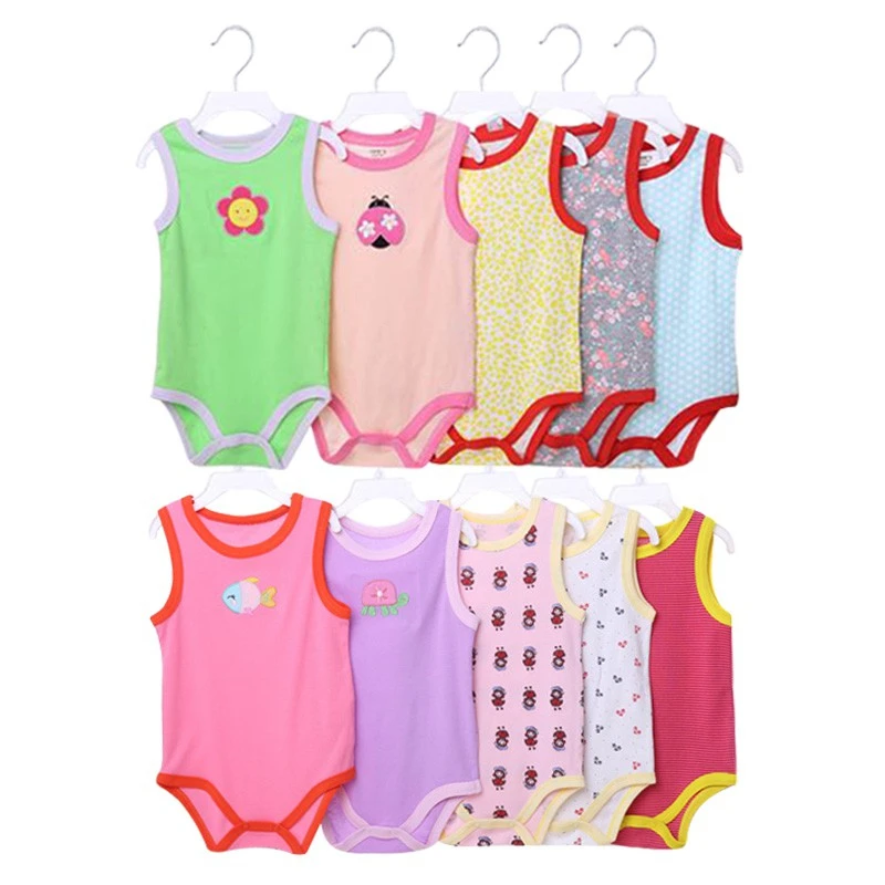 1 5Pcs Baby Boy Girl Cotton Jumpsuit Romper Summer Sleeveless Jumpsuit Infant Bodysuit Newborn Baby Vest Toddler Kids Summer Vest