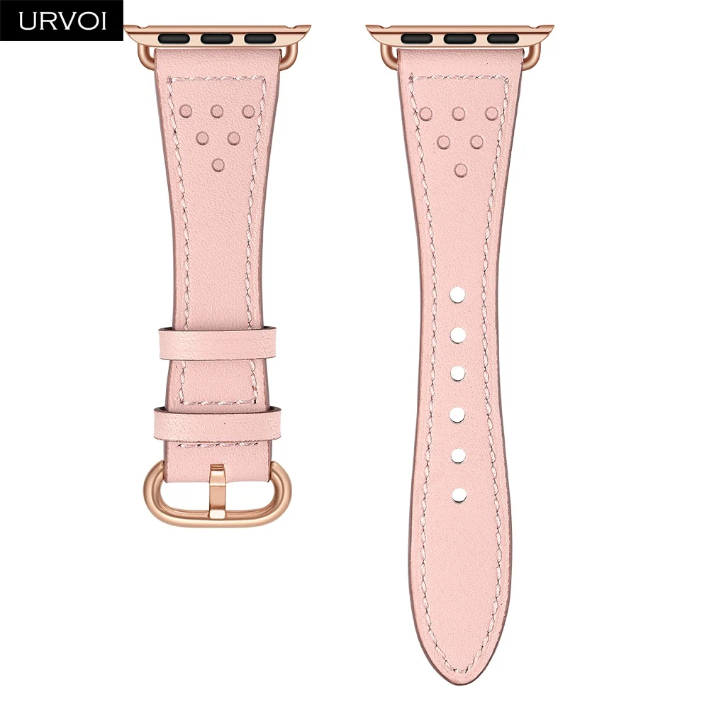 URVOI кожаный ремешок для apple watch серии 4 3 2 1 slim fit ремешок для iwatch классические цвета розового золота адаптер/пряжки 40 44 мм - Цвет ремешка: Pink flat