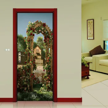 

nm28 flowers arched wooden door pattern modern creative door stickers 2pcs/set