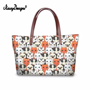 

FORUDESGISNS Cartoon Cat Painting Women Neoprene Hangbag Casual Female Shoulder Bag Bolsas Cross-body Tote Big Shopping Bags