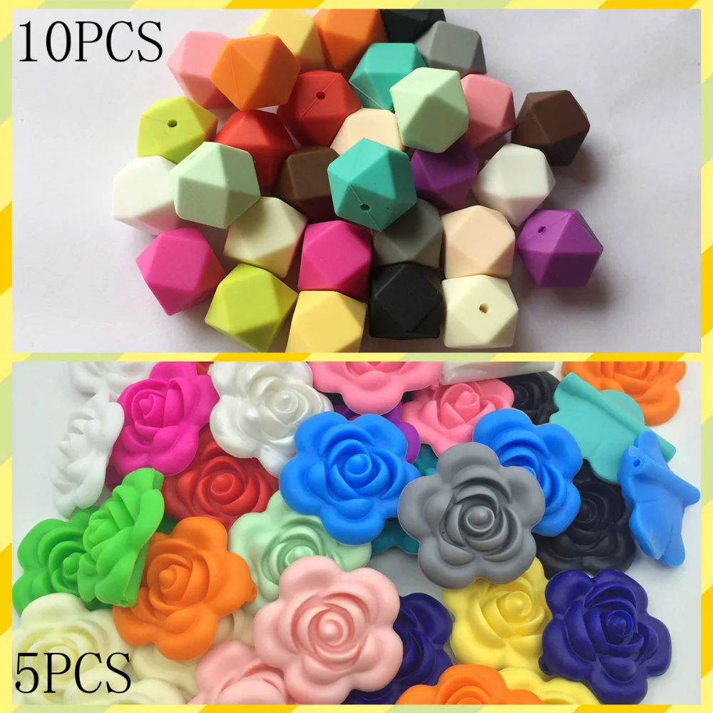 Master DIY silicone beads BPA Free Geometry 10PCS + Flower 5PCS 2 IN 1