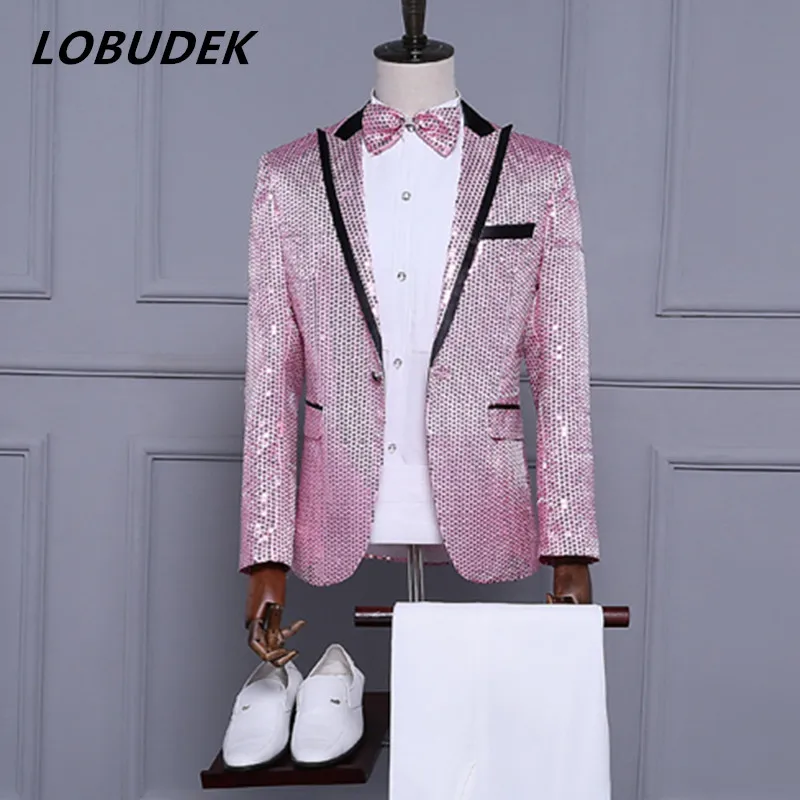  Male Korean sequins slim costume fanshion jacket singer dancer host wedding groom show party nightclub stage prom Studio wear