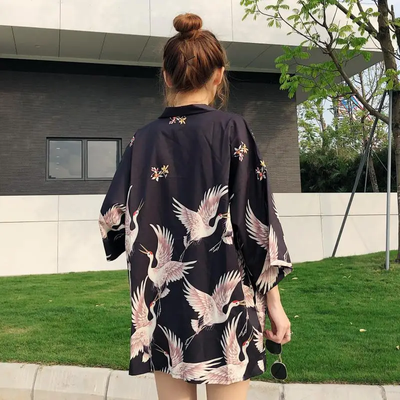 

Fashion Women Japanese Kimono Cardigan Summer Thin Loose Blouse Haori Traditional Kimonos Yukata Girls Daily Cardigan Clothes