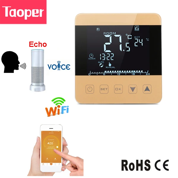 

WiFi Smart Thermostat Underfloor Electric Heating Echo Alexa Voice Control Room Temperature Radiator Touch Screen 100-240VAC 16A