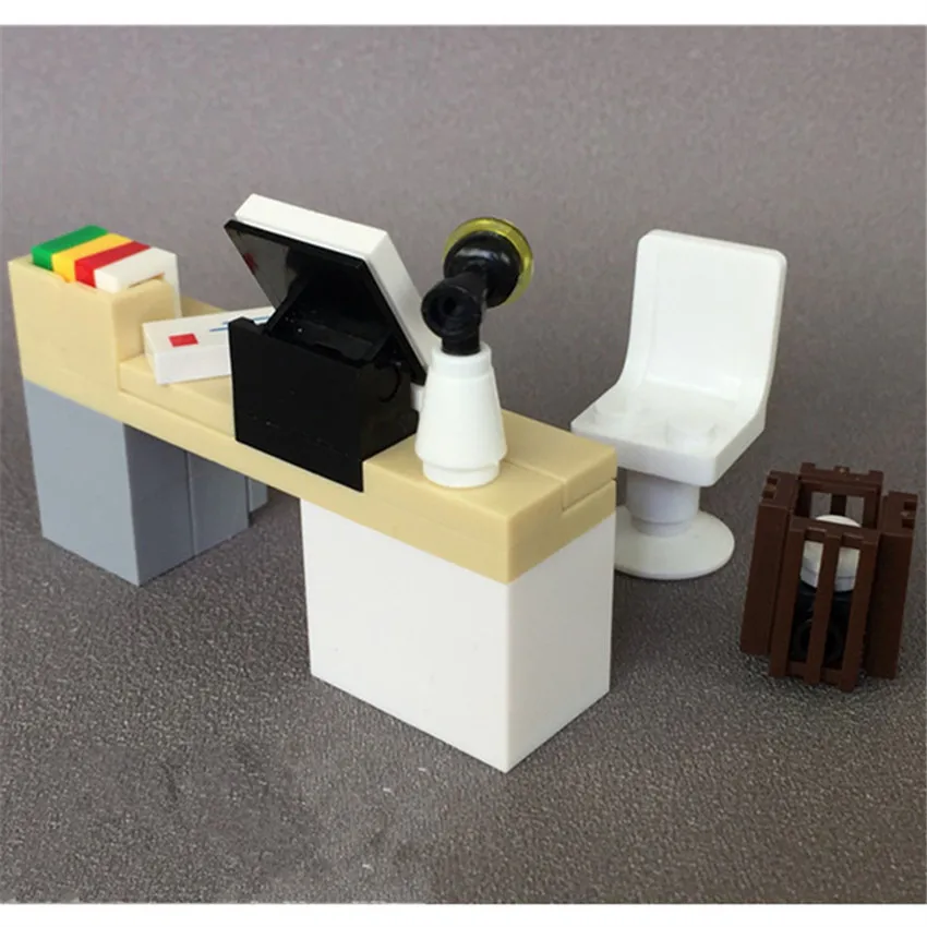 LegoINGlys Office Desk Table Chair Building Blocks Book Accessories MOC Bricks DIY Furniture DIY Kits Toys For Children (4)