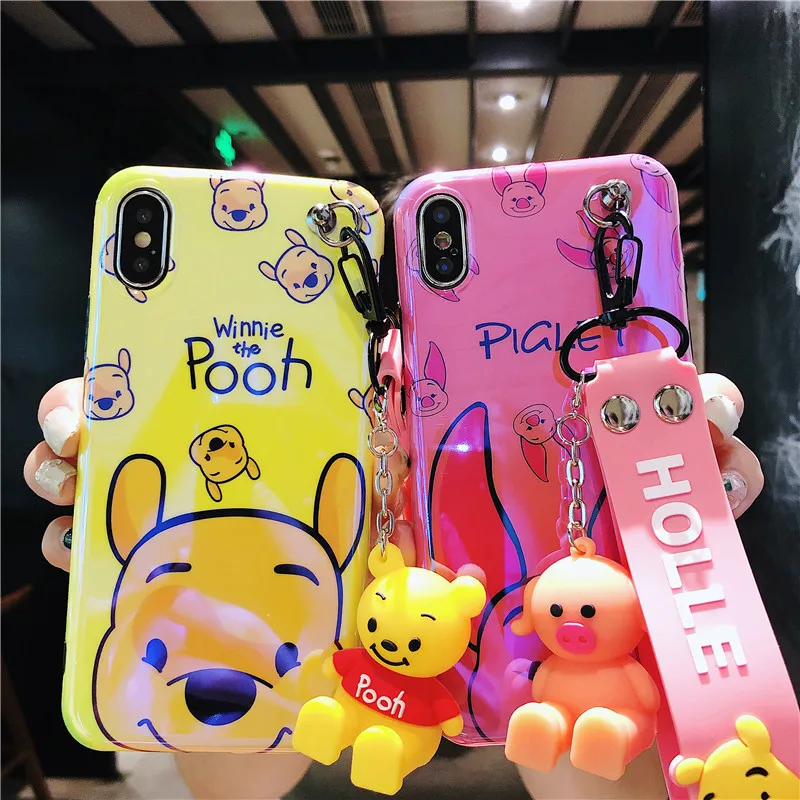 For iPhone 8 8plus Cute case piglet winnie Stitch Soft cover X XS max XR 7 7plus 6S 6SP + toy +Strap |