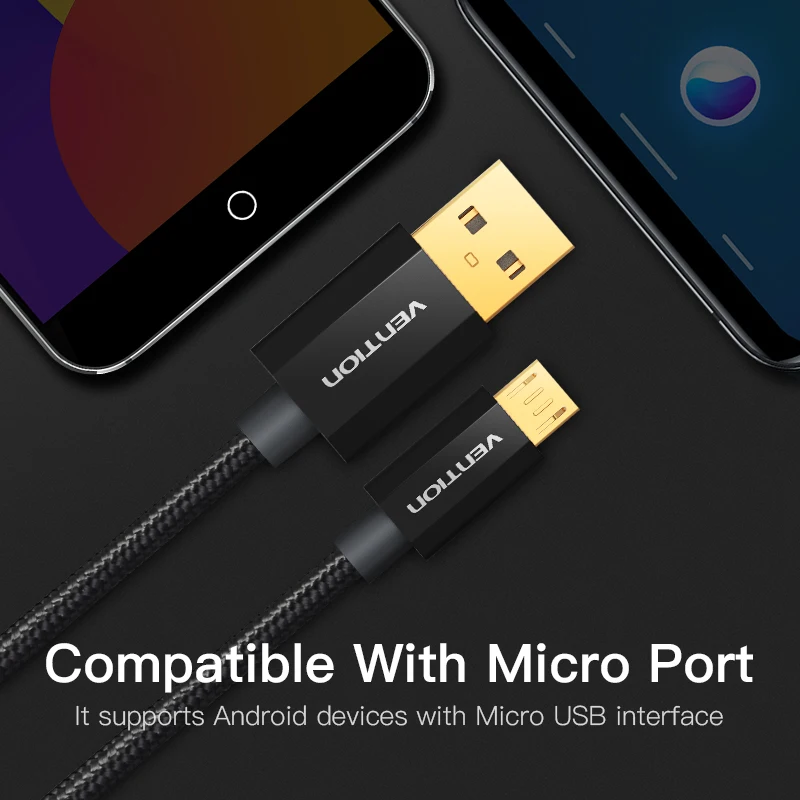 Micro USB кабель Vention 2A быстрая зарядка для Samsung Xiaomi usb передачи данных зарядный