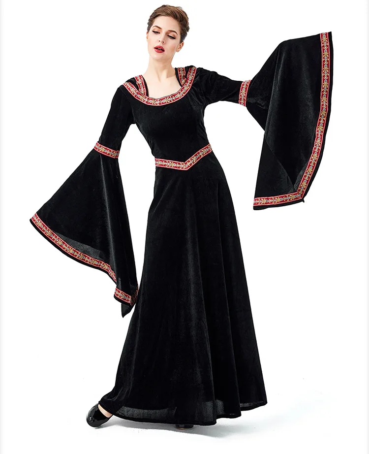 H & ZY Для женщин цвет красного вина вампира на Хэллоуин костюм ведьмы бархатные Длинные платья костюмы в европейском стиле ретро суд колдун