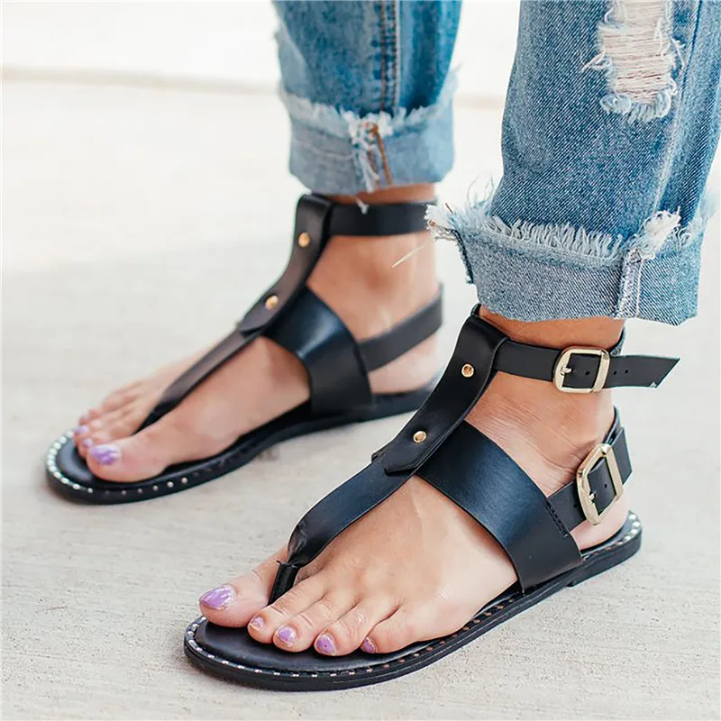 

Puimentiua T-Strap Double Ankle Sandals Women Snake Print Flat Heel Fashion Pointed Toe Ladies Fashion Shoes 2019 Women Sandals