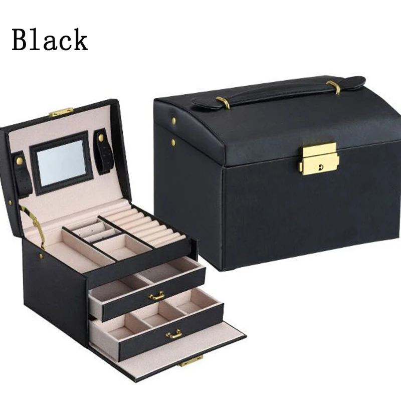 High Quality PU Leather Three layer double drawer jewelry box Jewelry