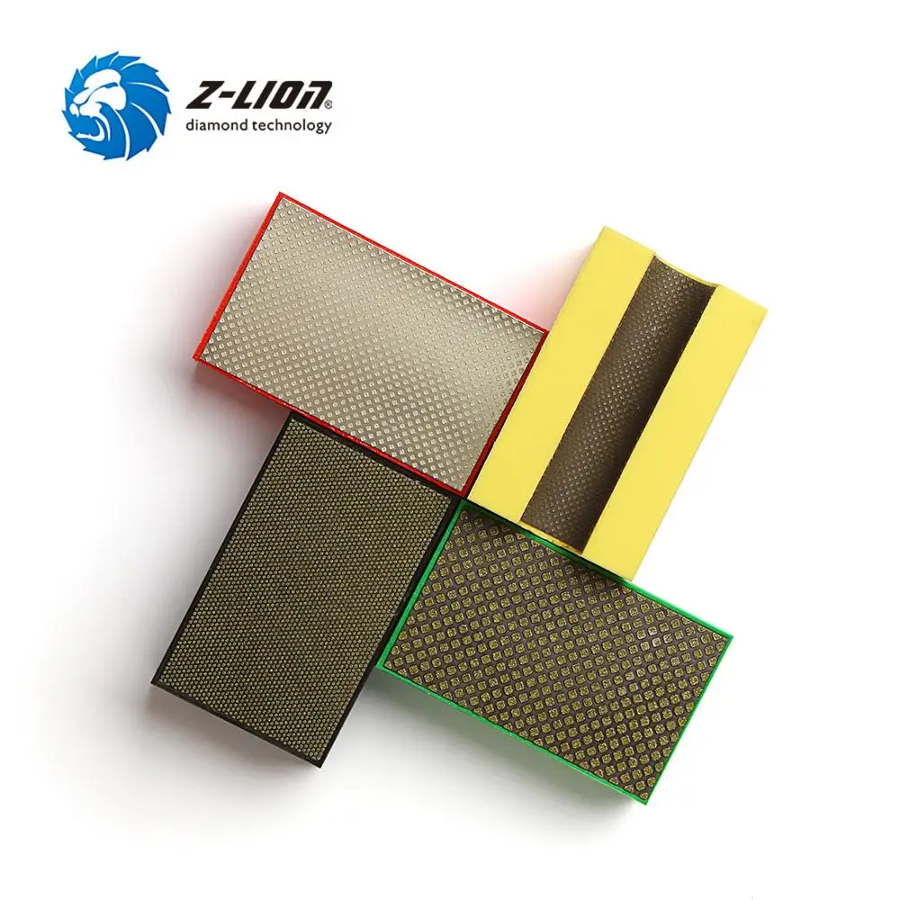 Z-LION Electroplated Diamond Hand Polishing Pad Foam Backed Hand Sanding Block For Granite Marble Stone Glass Ceramic Concrete