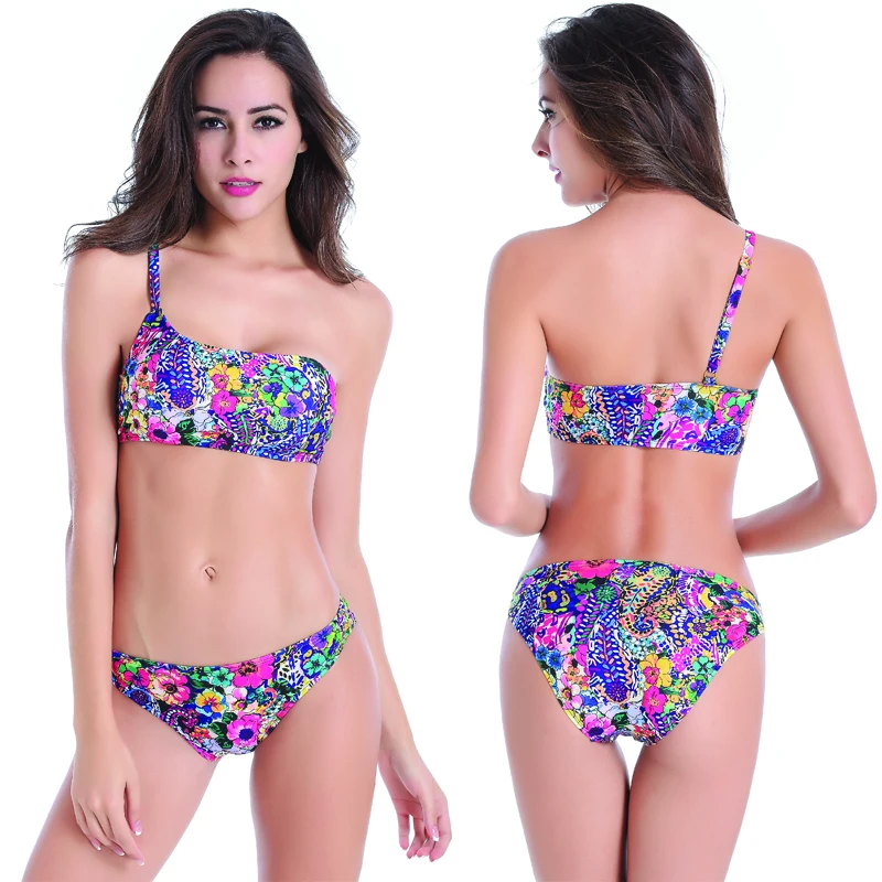 Big size 2016 sexy Bikini flowers green leaf wimwear Women Swimwear wire free Swimsuit Bathing Suits