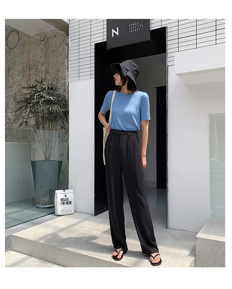 Pantalon Femme осенние модные женские брюки с широкими штанинами с высокой талией повседневные широкие прямые брюки длинные брюки BV66
