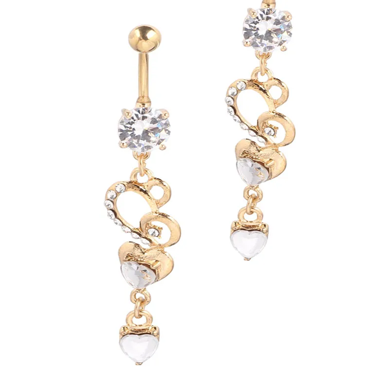Dangle Belly Button Rings Body Piercing Gold Reverse Sexy Heart Navel