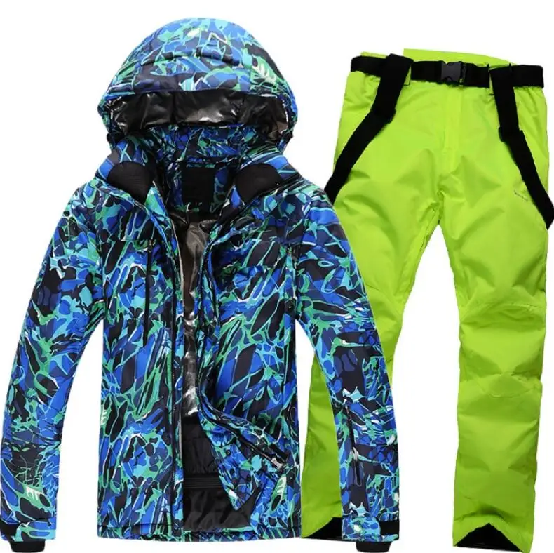 Мужской лыжный костюм, наборы, одежда для сноубординга, водонепроницаемая ветрозащитная зимняя теплая куртка и комбинезон размера плюс - Цвет: 4