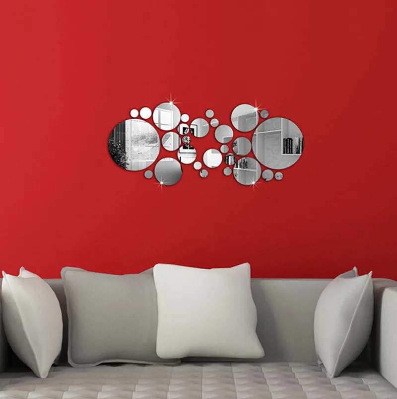 1set/30pcs Hot Sale Silver 3d Mirror Wall Stickers Acrylic Round Mirror DIY Wall Stickers For