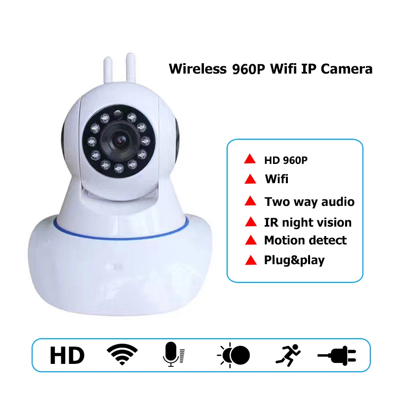 

HD 960P Wireless IP Camera Wifi IR-Cut Night Vision Two Way Audio P2P Video Surveillance Security Camera Wi-Fi Micro SD Card