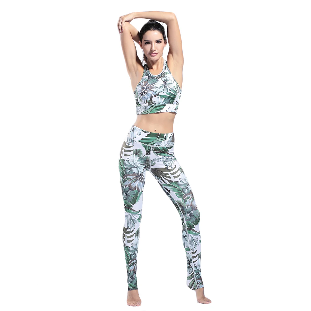

AALAMGEER Summer 2 Piece Women Yoga Set Short Fitness Running Print Gym Clothing Sports Bra Leggings Ropa Deportiva Mujer Suits