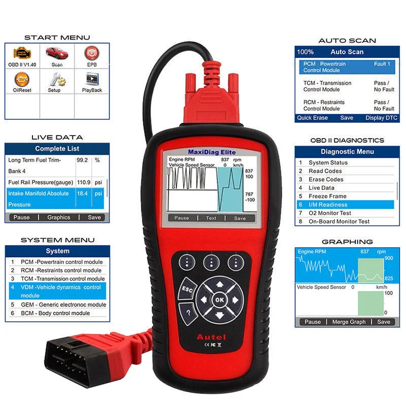AUTEL MaxiDiag Elite MD802 All System Auto Code Reader Scanner for ABS/SRS/Engine/Transmission/EPB/Oil Reset Diagnostic Tool 