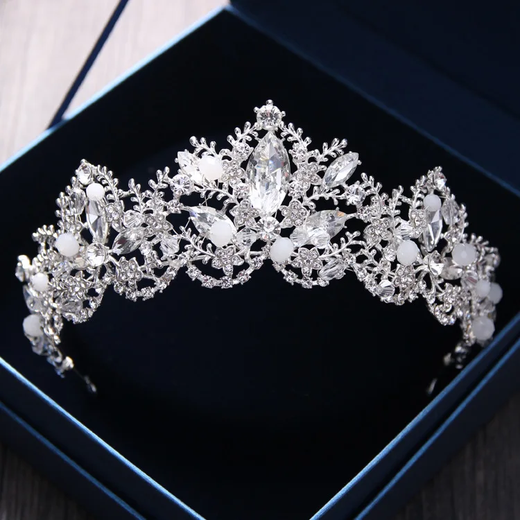 

Luxury Baroque Silver Crystal Beads Bridal Tiaras Crown Noble Rhinestone Pageant Crowns Bride Headbands Wedding Hair Accessories