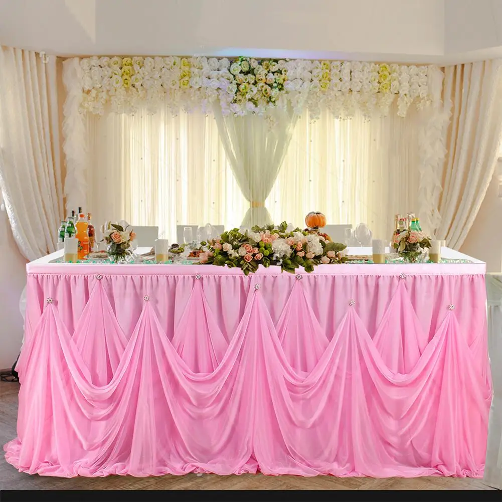 

Adeeing Solid Color Elastic Table Skirt with Magic Sticker for Wedding Party Decoration