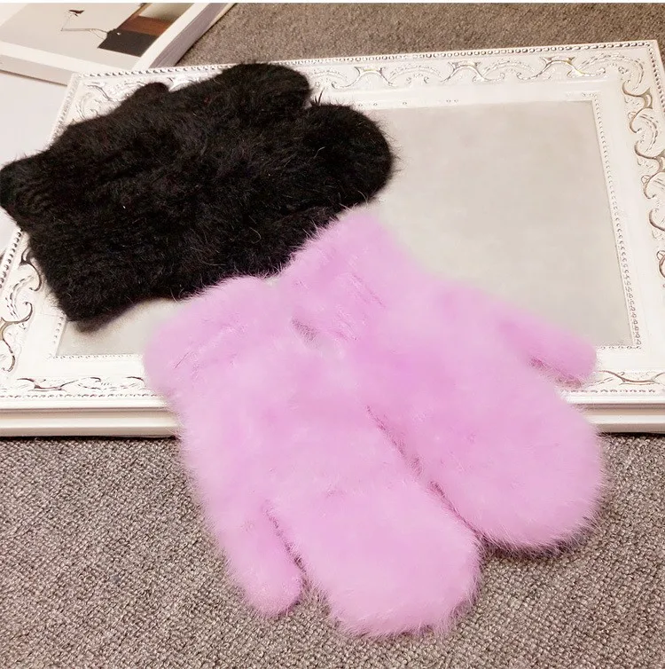 2015 Winter New Arrival Women Soft Wool rabbit hair Warm Knit Gloves Fashion Lovely Warmer Girls' candy color Mittens Gloves 10