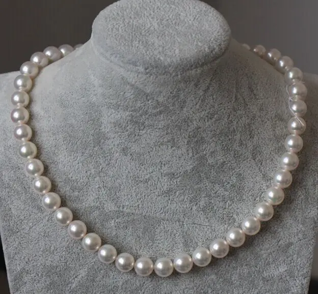 

24" 9-10MM NATURAL freshwater WHITE PEARL NECKLACE 925silver