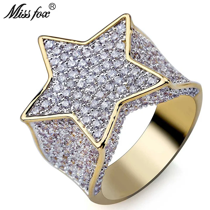 

HOT!!! Hip Hop Pentagram 18k Gold Mens Rings Star Fashion Casual Personalized Dainty Ring Full Cubic Zirconia Luxury Jewelry