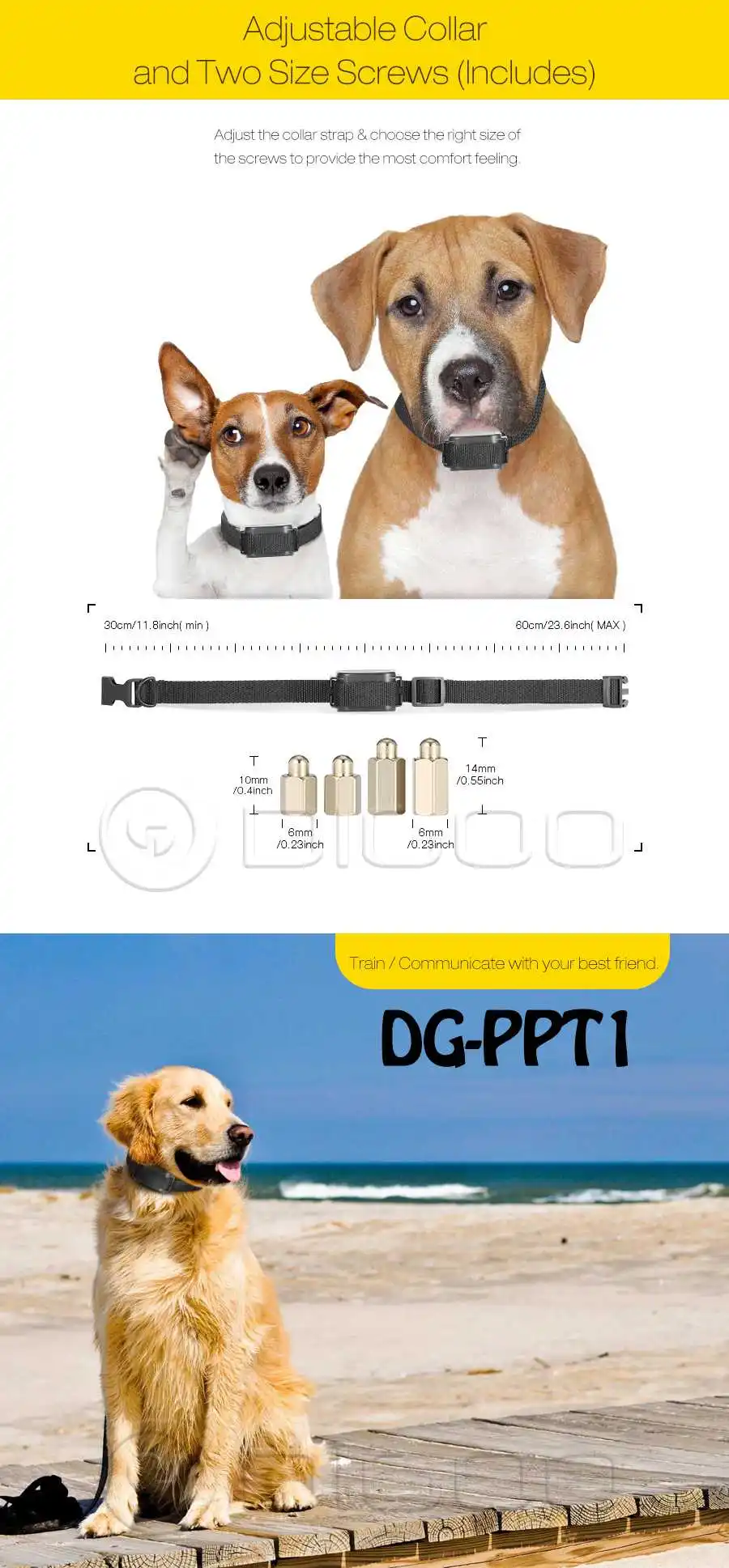 Digoo DG-PPT1 перезаряжаемый электронный ошейник для собак тренинги собак звуковой сигнал/вибрация/Статическая стимуляция для останова лая 330 Yds все размеры