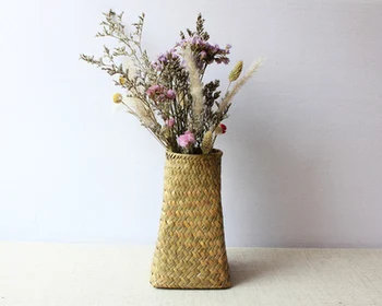 

20.5x12cm Nordic retro handmade nature straw vase living room decoration dried flowers basket household ornament