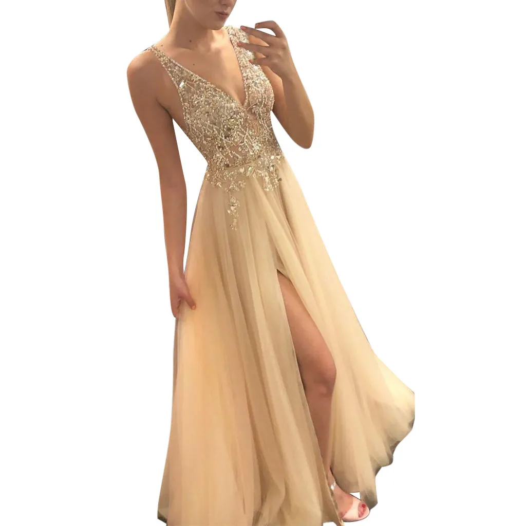 

feitong 2019 Summer Dazzlingly Sweet Women Sling Cross Wedding V-Neck Elegant Party Evening Slim Hollow Lace Dress Vestidos #@O