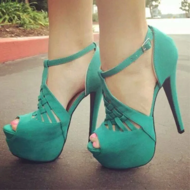 

Sweet are free shipping, blue  suede, buckle 14. 5 cm high heel sandals, women's sandals. SIZE:34-45
