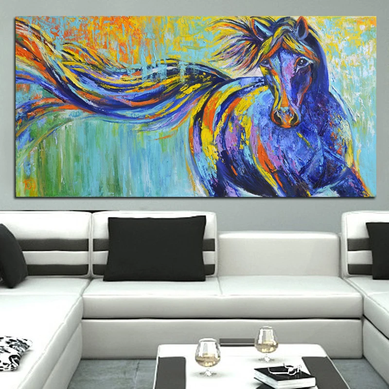 

RELIABLI ART Wall Art Canvas Animal Painting Colorful Running Horse Canvas Painting Picture Home Decor For Living Room No Frame