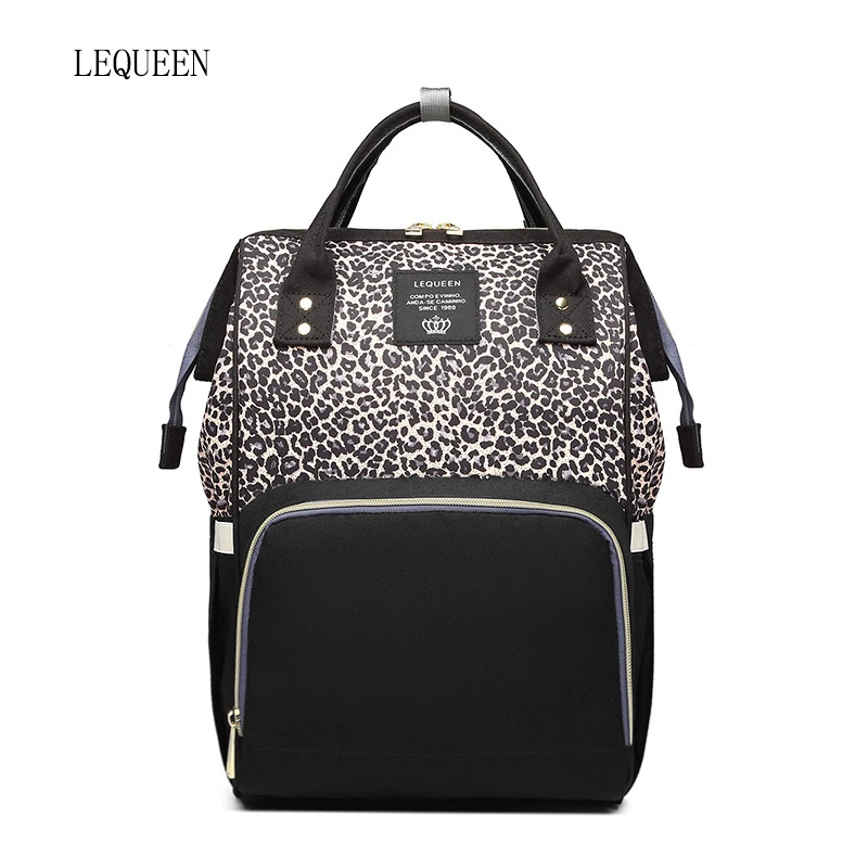

LEQUEEN Leopard Baby Diaper Bag Fashion advanced Multi Functional trendy Travel Walking Convenient Mom Package