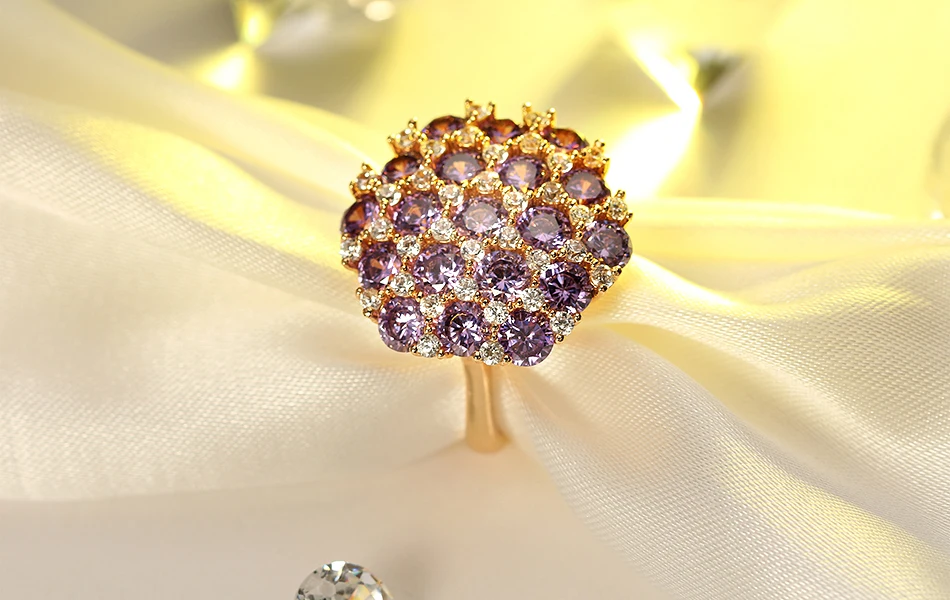 ORSA JEWELS женские кольца с AAA фиолетовым кубическим цирконием, большие золотые кольца, модные вечерние женские ювелирные изделия OMR08