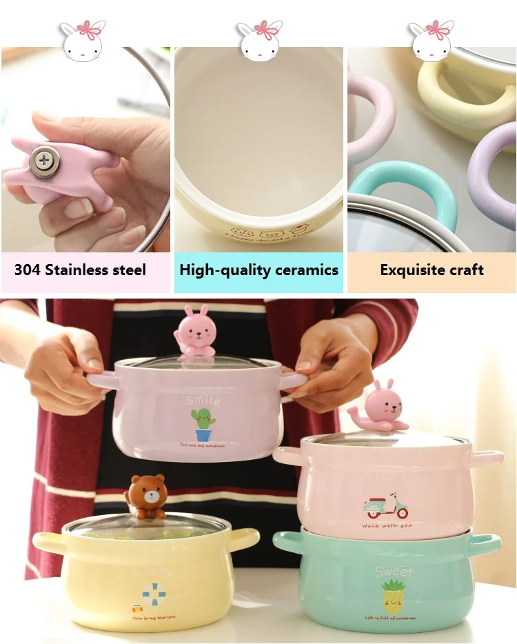 OUSSIRRO мультяшная креативная миска для лапши с крышкой керамическая чаша Милая Студенческая чаша для супа