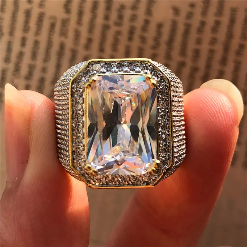 Модное большое мужское фиолетово-желтое геометрическое кольцо с кристаллами, белым цирконием, обручальное кольцо, 18 К Золотое большое обручальное кольцо для мужчин