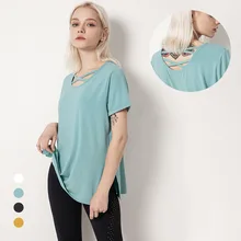 Женские рубашки для йоги на бретельках с открытой спиной, топ с коротким рукавом и вырезами, свободные футболки для тренировок, одноцветные спортивные топы с разрезом, женские топы для йоги, тренажерного зала