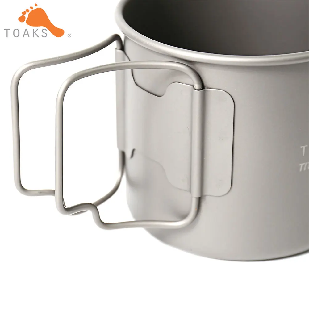 TOAKS CUP-375 Pure Titanium Cup Ultralight Outdoor Mug without Lid and Foldable Handle Camping Cookware 375ml 62g