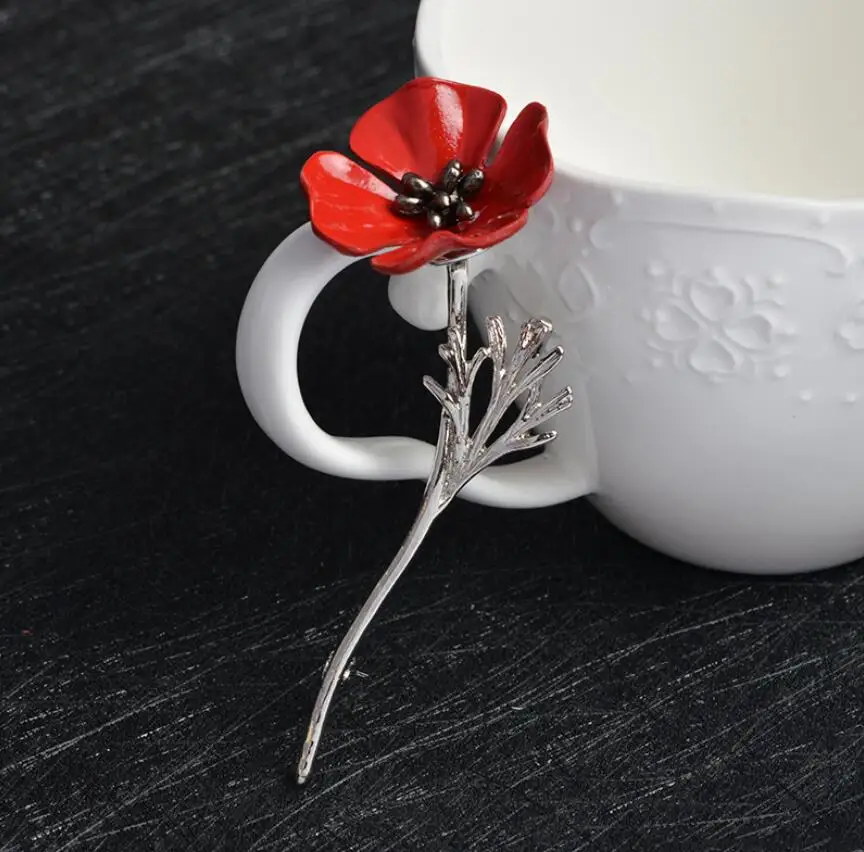 

Hfarich Fashion JEWELRY Vintage Red Poppy Floral Flower Brooch Brooches Pins Female Jewelry Decorative Garment Dress Accessories