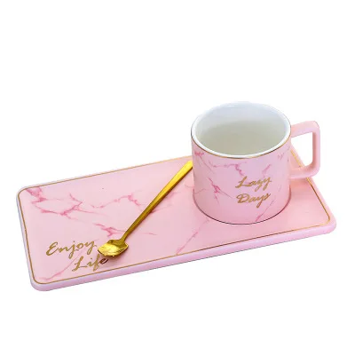 

North European Ceramic cup With Tray Creative Gold Coffee Cup Snack dish set Simple English Style Afternoon Teacup with spoon