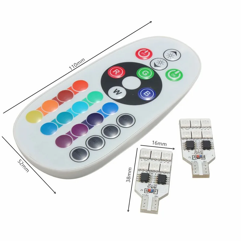 10Sets(20PCS) T10 RGB 5050 194 168 W5W Wedge Bulbs 12 SMD 5050 LED Light 12 LEDs Car Strobe Flash 16 Colors With Remote Controll