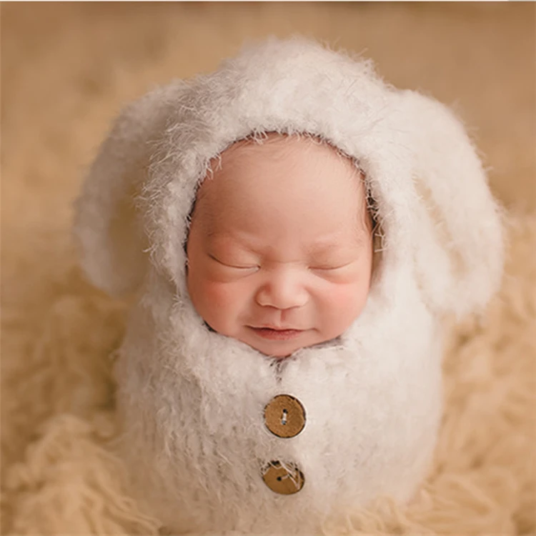 Macio com Orelha de Uma Bolsa de Dormir Bebê Recém-nascido Fotografia Adereços Crianças Traje Envoltório Foto Acessórios Recém-nascidos Prop Quente Peça 2 Bebê recém-nascido fotografia adereços crianças traje envoltório