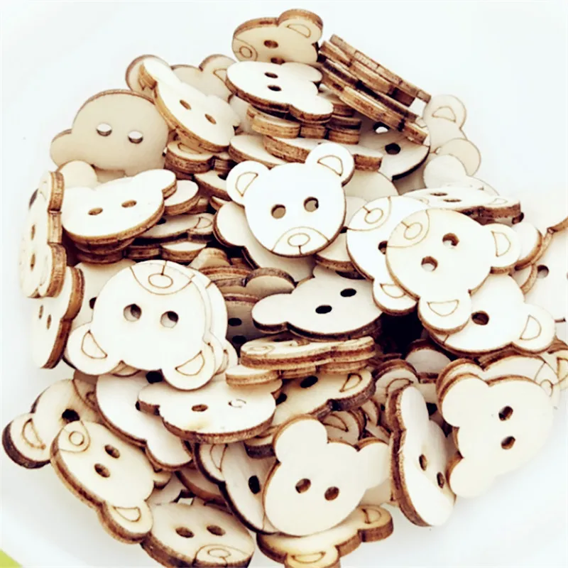 15mm 100pcs/lot Little Bear Head Wooden Buttons DIY Craft Sewing Scrapbook Retail Wholesale