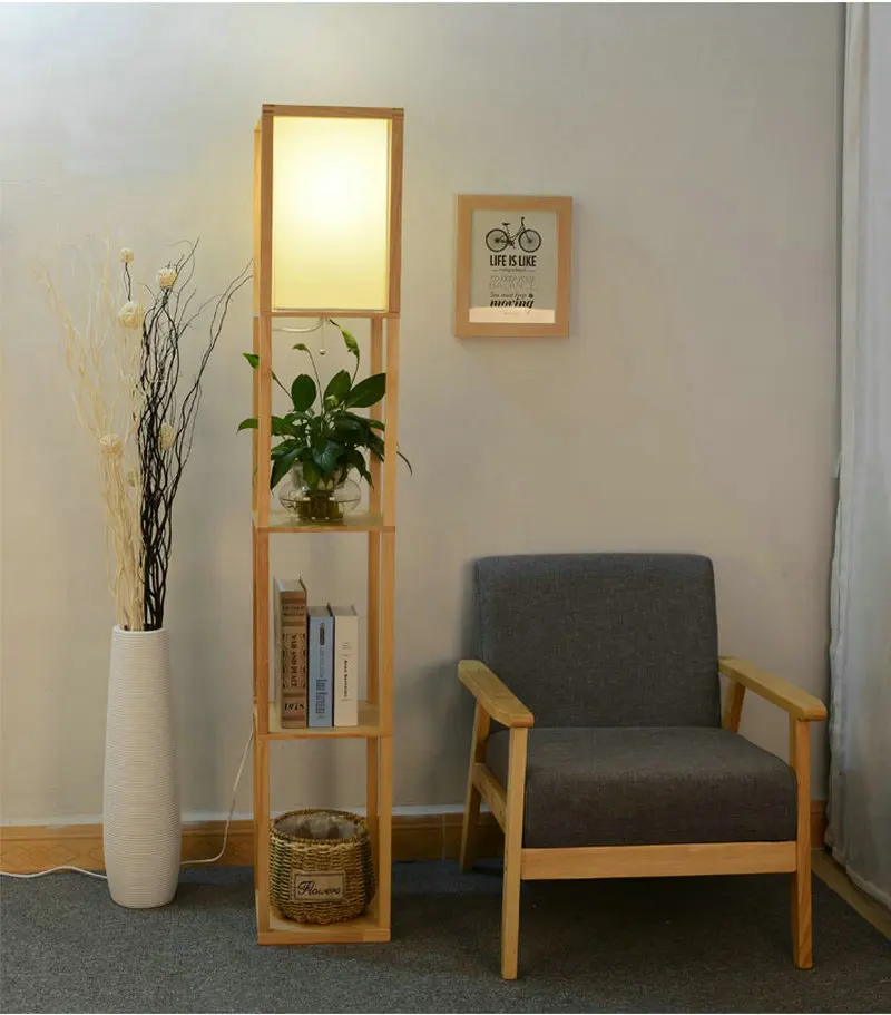 Decorativa de Madeira Luminária de Chão do Sotão Candeeiro de pé com Prateleira de Armazenamento de Mesa para Quartos Sala de Estar Modern Preto Branco Casa Led 4 Chão do Sotão Preto Branco Candeeiro de